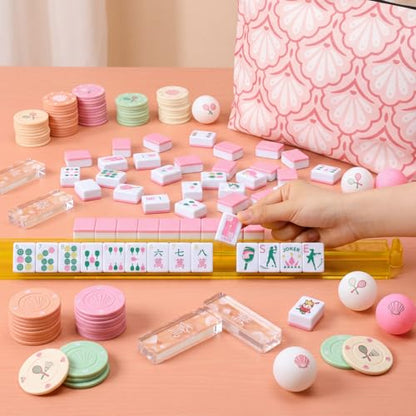 Cuffbow Dinkball-Themed Engraved American Mahjong Tile Set 160 Quality White Tiles (1.2 Inch, Tiles Only) Mini American Mahjong Game Set for Ideal Gifts, No Additional Accessories(Dinkball,Pink) - color: Pink, style: Dinkball