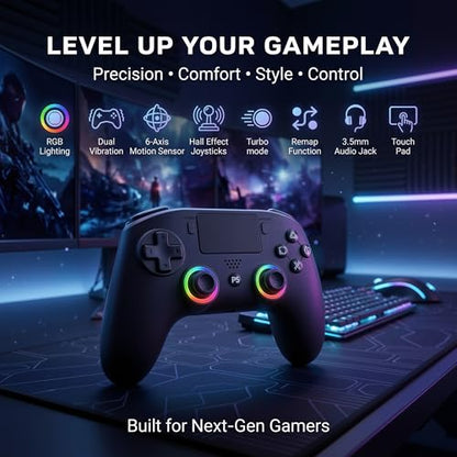 SYRIXAS Wireless Controller Compatible with PS5, Hall Effect Joysticks, RGB Light Bar, Dual Vibration, Motion Sensor, Turbo Function, Bluetooth Gamepad for PS5, PC iOS Android with Audio Jack and Remap Buttons