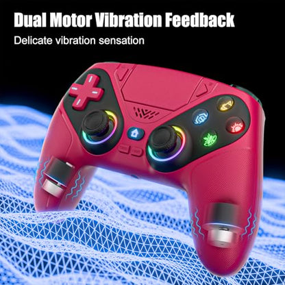 Xexvyrin LED Wireless Controller for PS5, Compatible with PS5 Pro/Slim/PC, Dual Vibration, Macro/Turbo Function, 3.5mm Audio Jack,1000mAh Battery, 6-Axis Motion Control Gamepad with Speaker（Black） (Rose Red) - color: rose red