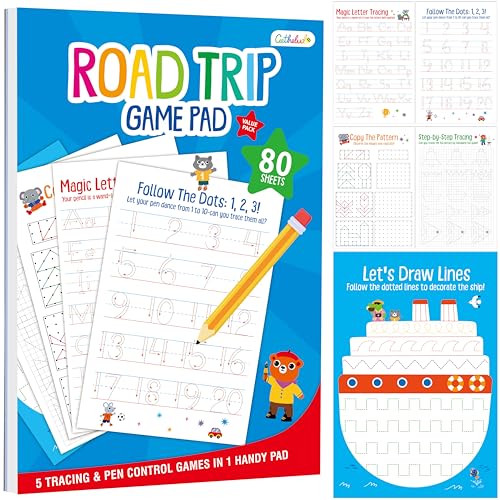 Pen Control & Tracing Activity Pad, 80 Tear-off Sheets Alphabet & Number Handwriting Practice Notepad for Kids, Letters A-Z/Numbers1-20/Patterns Tracing Workbook for Plane, Car Travel, Road Trip - style: Pen Control Activity Pad