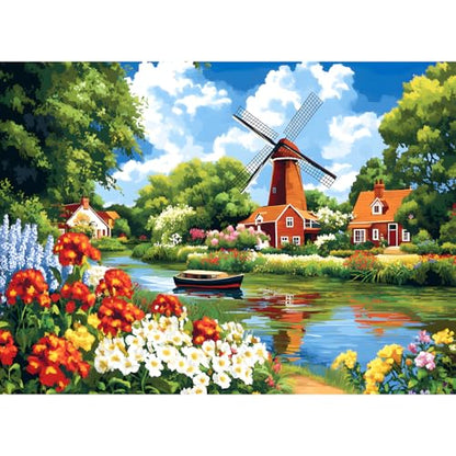 300 Piece Puzzles for Adult, Windmill River and Flower Jigsaw Puzzles - style: Windmill River