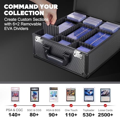 Kabinka Graded Card Case, Aluminum Alloy Graded Card Storage Box | Holds 140 Card Slabs, Sports Trading Card Case with TSA Combination Lock, Fits PSA/CSG/CGC/SGC/BGS, Carbon Fibre - color: Carbon Fibre