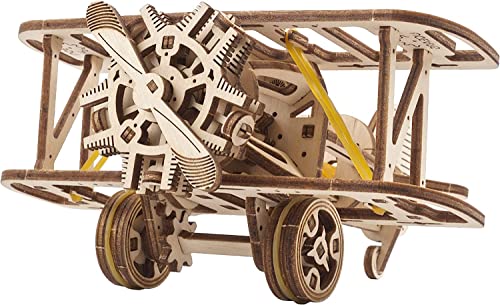 UGEARS Mini Biplane 3D Wooden Puzzles for Adults - Wooden Model Kits for Adults, DIY Craft Kit, Mechanical 3D Puzzle, for Aviation Enthusiasts and Puzzle Lovers - color: Mini Biplane