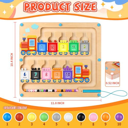 wakeInsa Magnetic Color and Number Maze,Montessori Toys for 2-5 Years Old Boys,Wooden Magnet Balls Puzzles,Toddler Busy Board,Preschool Learning Activities,Christmas & Birthday Gift for Kids - style: Magnet Toys - Train