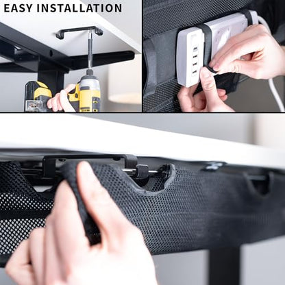 VIVO Under Desk 36 inch Mesh Net Cable Management with Power Strip Holder, Wire Organizer, Adjustable Home Office Standing Desk Cord Storage, Black, DESK-AC36MH-S