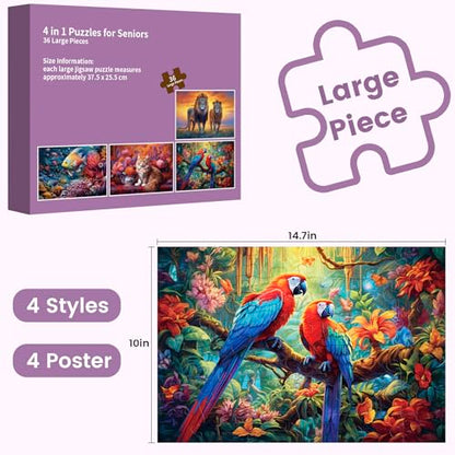 4 Pack 36 Large Piece Puzzles Dementia Alzheimer's Products and Activities - Memory Game for Patients in Nursing Home - Alzheimer’s Puzzle Easy for Adults for Seniors or Elderly Alzheimer's Patients - style: 4Pack 36 Large Pieces-3
