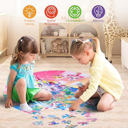 Civaner 70 Pieces Floor Puzzles Round Large Puzzles for Kids Ages 3-5 5-8 Jumbo Jigsaw Puzzle Educational Gifts for Toddlers Girls Boys Baby Shower Holiday Birthday(Unicorn) - style: Unicorn