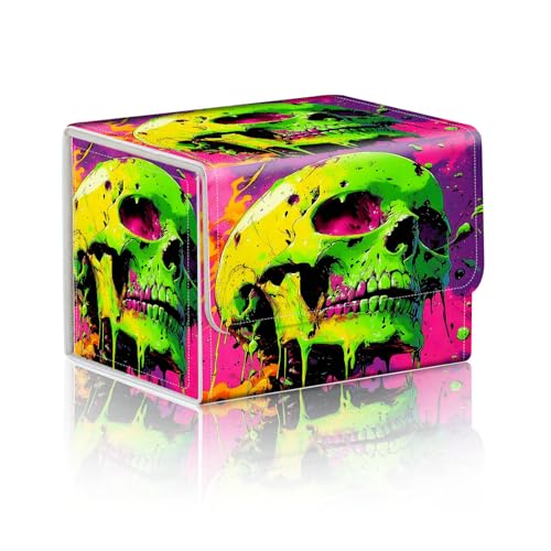 Trading Card Storage Box, Holds 100+ for MTG Cards, Premium PU Leather with Magnetic Closure, Dripping Colorful Skull Durable Deck Box for Magic the Gathering, Trading Card Games - color: Dripping Colorful Skull