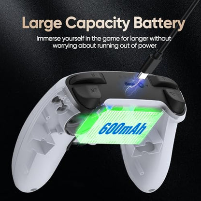 BETMI RGB Wireless Pro Controller for Switch 2, C Button, Wake-up(White) | One Click Wake-up, 9 Gyro Axis, Hall Effect Joysticks, Macro, Dual Vibration, 3.5mm Jack, PC Bluetooth Game Controller - color: White