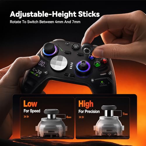 Aolion gaming K30 TMR Wireless Gaming Controller for Switch, PC, iOS & Android, TMR Joysticks (No Drift), Hall Effect Triggers, Switchable ABXY Buttons, Back Buttons & RGB Lighting - color: Black