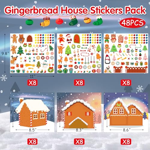 48PCS Make A Gingerbread House Stickers, Christmas Crafts for Kids Toddlers, Gingerbread House Craft Stickers, Christmas Activities Games for Kids Party Favors, 24 Finished Products - style: Gingerbread House 48 Sheets