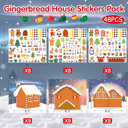48PCS Make A Gingerbread House Stickers, Christmas Crafts for Kids Toddlers, Gingerbread House Craft Stickers, Christmas Activities Games for Kids Party Favors, 24 Finished Products - style: Gingerbread House 48 Sheets