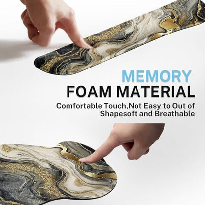 Ergonomic Mouse Pad Set with Wrist Rest, Black Gold Marble | Abstract Non-Slip Rubber Base Wrist Cushion Support and Coasters Mousepad with Wrist Support for Computer Keyboard - color: Black Gold Glitter Marble