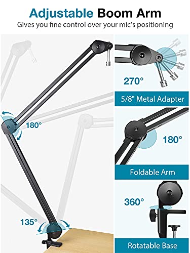 InnoGear Mic Arm Desk Mount Microphone Stand Boom Arm for Blue Yeti, Large | Silent, Professional, 3.5 lb Weight Capacity, Fits Fifine, 28" Extendable, For Heavy Mics, Adjustable Angles - size: Large