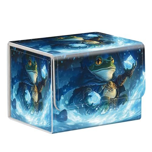 Commander Deck Box for Trading Cards - Fits 100+ Double Sleeved Cards, PU Leather MTG TCG Storage Case with Strong Magnetic Closure, Ice Mage Frog - color: Ice Mage Frog
