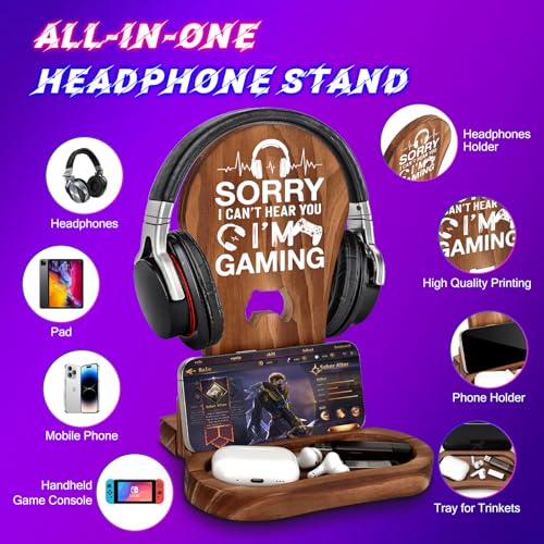 Gamer Gifts for Men Teenage Boys Birthday Christmas, Gaming Headset Stand | Birthday Gifts for Him Men Son Boyfriend Brother, Gamer Lovers Room Decor Stuff Wooden Headset Holder - style: Sorry I Can't Hear You I'm Gaming