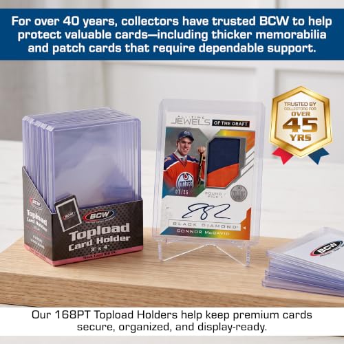 BCW Thick Card Topload Holder | Holds Relic, Patch, and Jersey Cards | Protective Card Sleeves for Collectibles and Trading Cards | Protective Rigid Plastic Display Card Holder (168 pt. / 4.25 MM) - color: 168 Pt. / 4.25 Mm