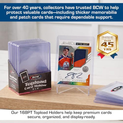 BCW Thick Card Topload Holder | Holds Relic, Patch, and Jersey Cards | Protective Card Sleeves for Collectibles and Trading Cards | Protective Rigid Plastic Display Card Holder (168 pt. / 4.25 MM) - color: 168 Pt. / 4.25 Mm