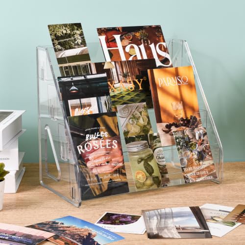 CELSOL Upgraded 4 Tier Acrylic Card Display Stand, Clear Display for Greeting Cards, Sports Cards, Postcards, Stickers & Brochures, Easy Snap-On, Increased Height & Thickness for Better Presentation (4 Tier 1 Pack) - size: 4 Tier 1 Pack