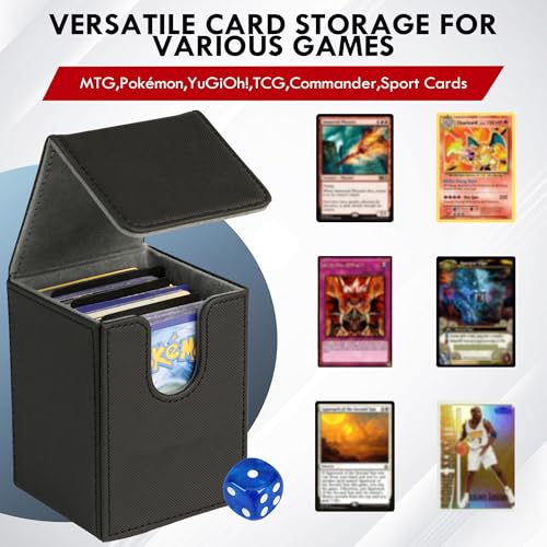 180+ Card Deck Box with 3 Dividers and Game Dice | gray, dustproof, waterproof leather holds 180+ sleeved cards 110+ single-sleeved cards, 80+ double-sleeved - color: Gray