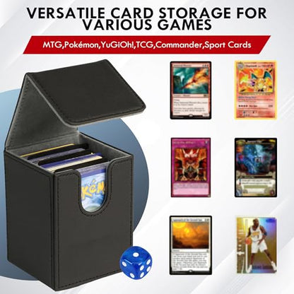 180+ Card Deck Box with 3 Dividers and Game Dice | gray, dustproof, waterproof leather holds 180+ sleeved cards 110+ single-sleeved cards, 80+ double-sleeved - color: Gray