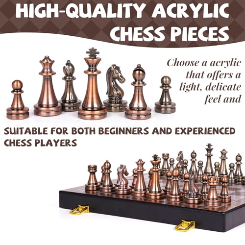 Magnetic Travel Chess Set, Folding Wooden Chess Board with Acrylic Pieces and Storage, Portable Chess Set for Adults and Kids, Classic Strategy Board Game Gift