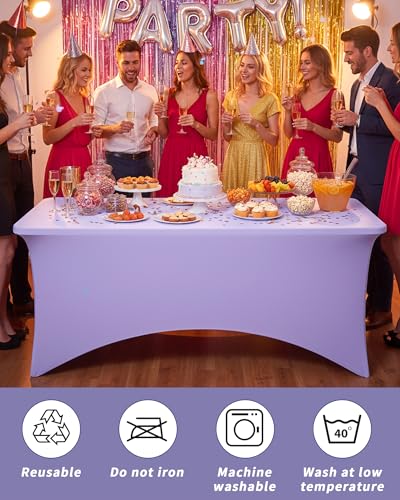 Fixwal Lavender Stretch Table Cloth Rectangle 2 Pack 6Ft, Spandex Fitted Table Covers Washable for Party, Trade Show, Banquet, Wedding, Buffet - color: Lavender, size: 6 Ft