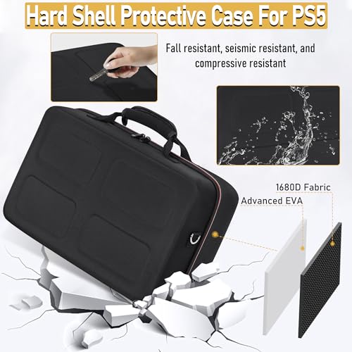 OUUTMEE Hard Shell Carrying Case Compatible with PS5 | Travel Storage Bag for PlayStation 5, Organizer Protective Cases Holds PS5 Disk Digital Edition, Games and Gaming Accessories - size: For PS5