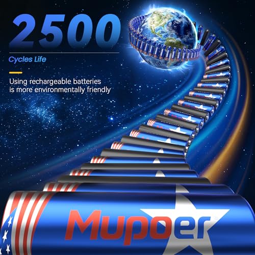 Mupoer Rechargeable AA Batteries with Box,3600mWh Lithium Batteries AA 1.5V 4 Count,Double A Battery Rechargeable,Long Lasting Lithium ion with Ultra Thin Charging Storage Box for Blink Xbox - size: Portable Charger +4AA3600mWh