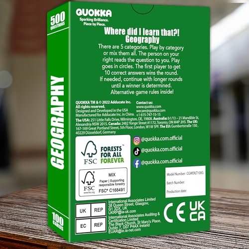 Trivia Card Games for Adults — Family Board Games for Teens and Adults | 500 Geography Questions Trivia Cards with Answers – Fun Party Game for Family Game Night - color: 5. Geography