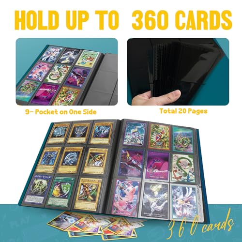 Card Binder 9-Pockets, Trading Card Binder, 20 Pages, 360 Card Capacity Collection Binder, Card Folder for MTG, TCG, Game Cards & Sports Cards (Malachite Blue) - color: Malachite Blue