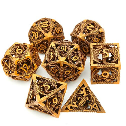 DND Dice Set Metal Dice Dungeons and Dragons Dice Gift Polyhedral Dice Set Role Playing Dice D20 Hollow Polyhedral Dices Sets for Dungeons and Dragons RPG MTG Table Games - color: Ancient Gold