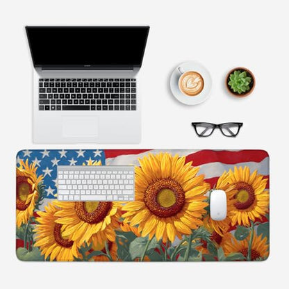 Mouse Pad, Large Anti-Slip with Stitched Edges Desk Mat Desktop Laptop Computer Desk Keyboard Mat,Table Protector Blotter Mat (Sunflower, 35.4" x 15.7") - color: Sunflower, size: 35.4" x 15.7"