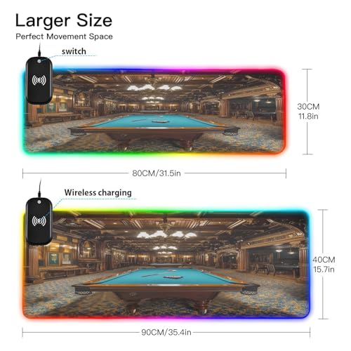 Billiard Gaming Gaming Mouse Pad Led Mousepads RGB Backlit with 14 Lighting Modes, Non Slip Base Soft Computer Keyboard Mat for Gaming PC Laptop Desk, S - size: Small: 31.5 x 11.8in