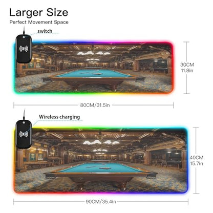 Billiard Gaming Gaming Mouse Pad Led Mousepads RGB Backlit with 14 Lighting Modes, Non Slip Base Soft Computer Keyboard Mat for Gaming PC Laptop Desk, M - size: Medium: 35.4 x 15.7in