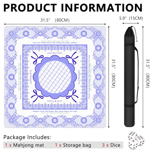Mahjong Mat with Carrying Bag and 3 Dice, 31.5" X 31.5" Noise Reduction Mahjong Table Cover, Non Slip Gaming Mat for Board Tile Games Poker Card Dominoes, Mahjong Gifts for Women Mahjong Accessories - color: A05