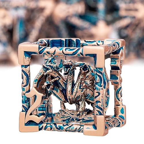ARUOHHA Hollow DND Dice Set Copper Blue 5-Headed Dragons D and D Dice with Gift Box, Role Playing Games 7PCS Metal RPG Dungeons Polyhedral Dice D20 D12 D10 D8 D6 D4 - color: Copper Blue-02