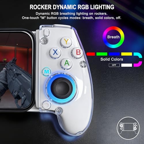 Joso Phone Controller for iPhone (All Model) & Android, Enhanced Grip, Case-Friendly Wireless Mobile Gaming Controller with 7 Color Lights, Turbo, 6-Axis, Dual Vibration - size: Wireless