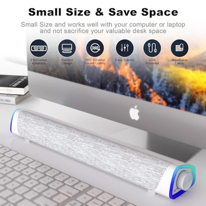 SOULION R30 Computer Speakers Wired 3.5mm Aux with Rotary Switch LED Light | USB Powered Aux Connected with Crystal Sound, Slanted Design PC Speaker for Desktop Laptop Monitor Office Work Music White - color: White, style: 3.5mm Aux