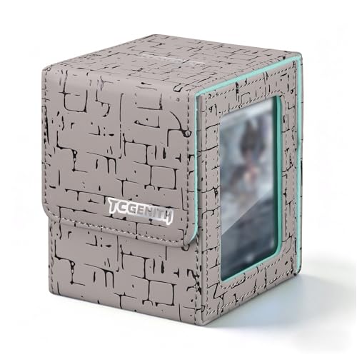 MTG Commander Deck Box with Display Window, Magnetic Closure Card Case Holds 100+ Double-Sleeved Cards, PU Leather TCG Storage Box Compatible with PTCG, Sports & Trading Cards (Gray) - color: Gray
