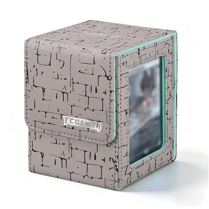MTG Commander Deck Box with Display Window, Magnetic Closure Card Case Holds 100+ Double-Sleeved Cards, PU Leather TCG Storage Box Compatible with PTCG, Sports & Trading Cards (Gray) - color: Gray