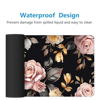 Peony Flowers Gaming Mouse Pad Pink Flowers Extended Gaming Mouse Pad Mat with Stitched Edge Non-Slip Base Big Mouse Pad 31.5"x11.8" Office Computer Keyboard Laptop Home - color: Peony Flowers_020, size: 11.8" x 31.5"