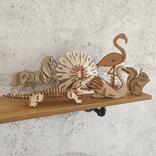 3D Wooden Wild Animal Puzzle - 6 Piece Set Wood Wild Animals Skeleton Assembly Model Kits - Wooden Crafts DIY Brain Teaser Puzzle - STEM 3D Puzzle Gifts for Adults & Teens - style: Wild Animals 6 model