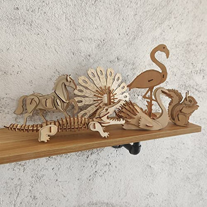 3D Wooden Wild Animal Puzzle - 6 Piece Set Wood Wild Animals Skeleton Assembly Model Kits - Wooden Crafts DIY Brain Teaser Puzzle - STEM 3D Puzzle Gifts for Adults & Teens - style: Wild Animals 6 model