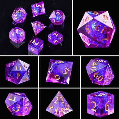 DND Dice Set, 7 Pcs Sharp Edge D&D Dice Polyhedral Resin Dice for Dungeons and Dragons RPG MTG Role Playing Table Games - color: Purple