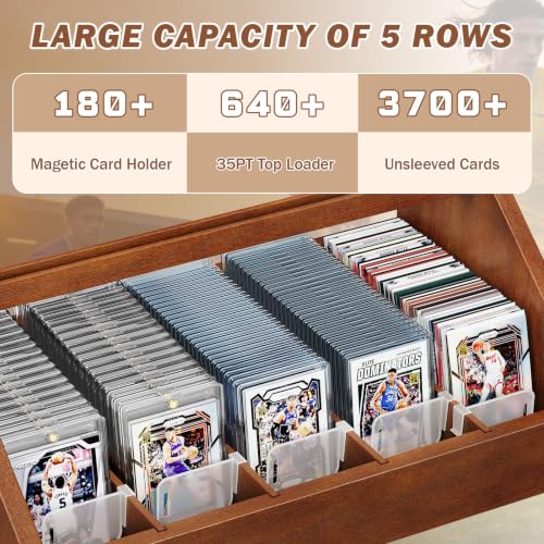 Emfogo Trading Card Display, 3-Tier Card Display Stand with 5-Row Storage, Wooden Graded Card Display, Large Capacity Sports Cards Display Case for Cards Game Collection (Walnut) - color: Walnut