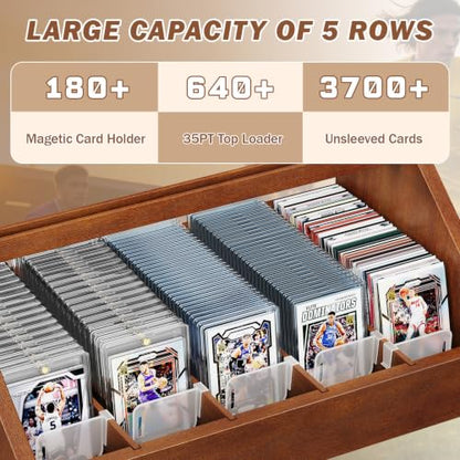 Emfogo Trading Card Display, 3-Tier Card Display Stand with 5-Row Storage, Wooden Graded Card Display, Large Capacity Sports Cards Display Case for Cards Game Collection (Walnut) - color: Walnut