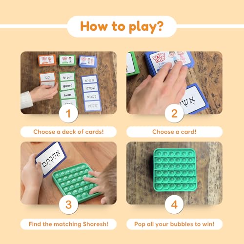 THE FIDGET GAME Shoresh Pop! - Word Pop in Hebrew Learning, Educational Phonemic Awareness Toys for Grades 1 to 5, Interactive Fun with 50 Shorashim (Root Words) - 3 Decks of Cards Included