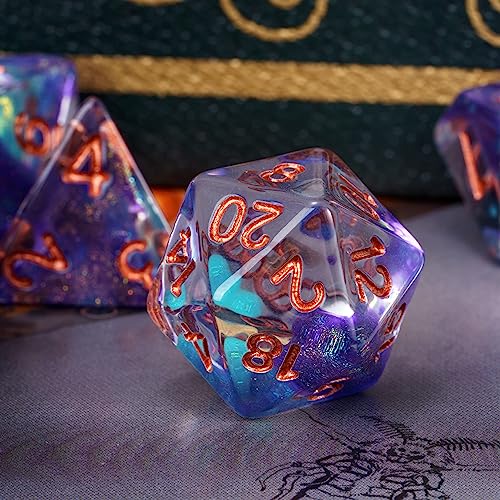 DND Dice Set Purple Magma Polyhedral Dice Set for D&D Tabletop Games | Leather Storage Bag, DM Gift, for Dungeons and Dragons Role Playing Games - color: Purple Mix Blue