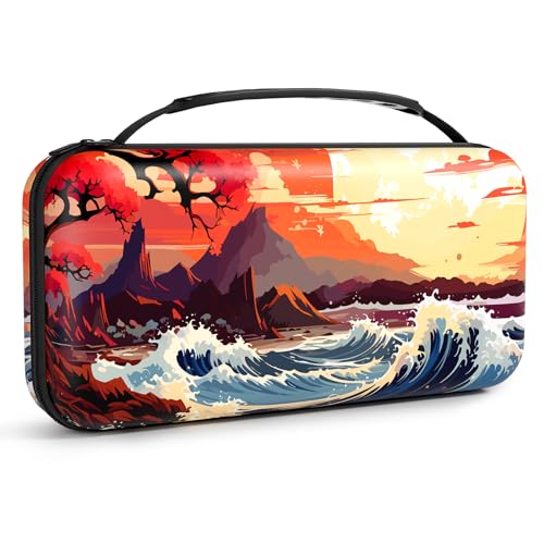 NPOOYI Carrying Case for Nintendo Switch OLED 2021/2017, Hard Shell Cover | Hard Shell Protective Switch Case, Portable Travel Storage Bag with Pockets and Game Holder for Console Joy-Con & Accessories - color: Mountain and Sea